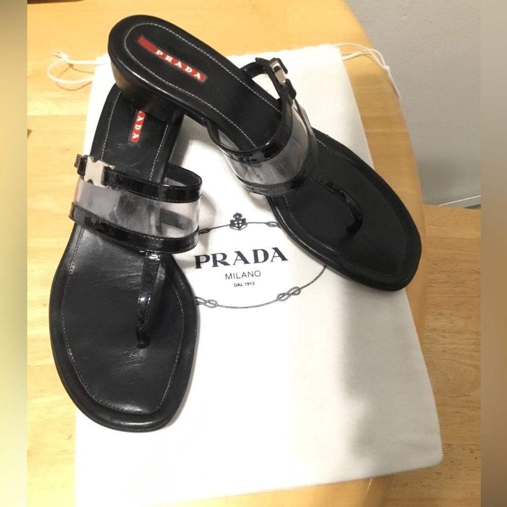 PRADA Y2K Slide Black Patent Leather Sandals SZ 40 fits US 9
